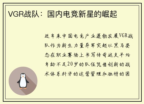 VGR战队：国内电竞新星的崛起